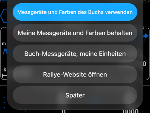 Geladenes Rallye-Buch mit Optionen für Messgeräte, Farben und Einheiten