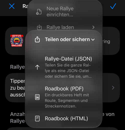 Teilen-Menü mit JSON, PDF und HTML