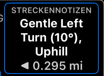 Streckennotizen im Rallye-Bedienfeld: die nächste Anweisung und die restliche Entfernung