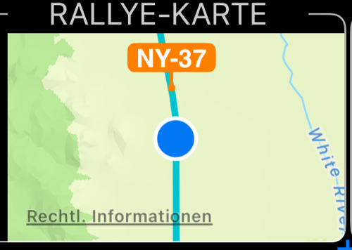 Das Rallye-Kartenmessgerät folgt der Position in Fahrtrichtung, mit Route und einer Meilenmarkierungs-Paddel
