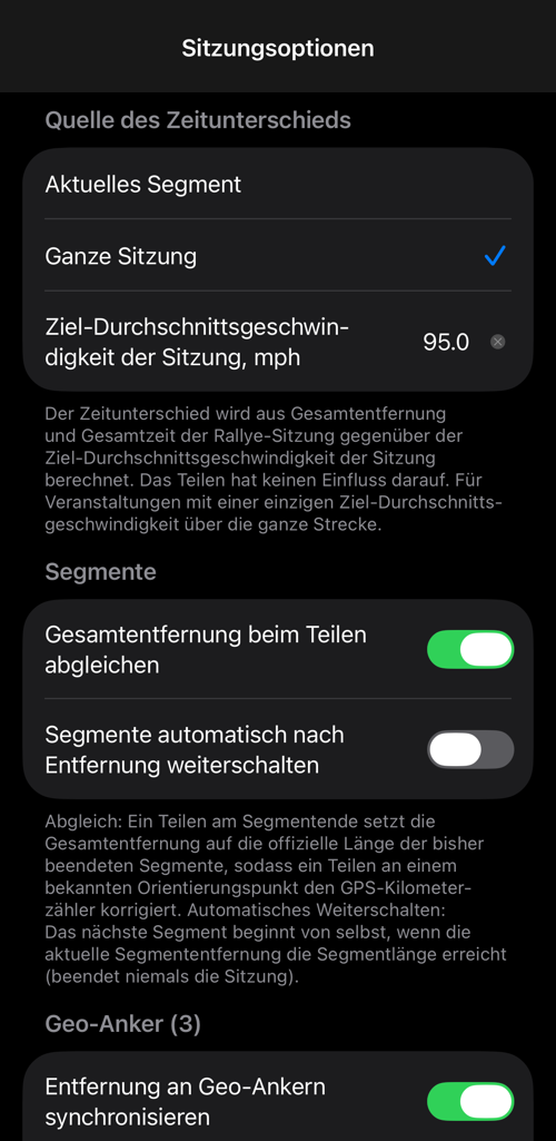 Sitzungsoptionen: Quelle der Off-Perfect-Time, Segmentverhalten und Geo-Anker