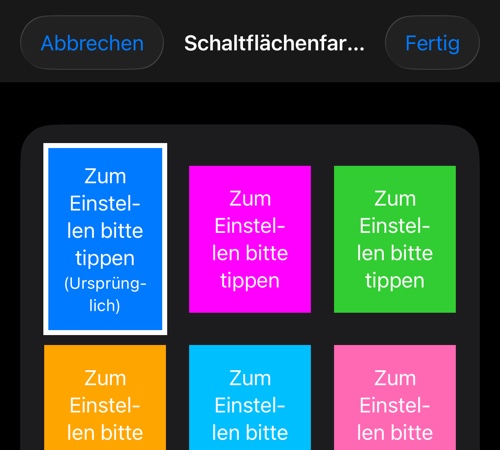 Die Farbauswahl für die Schaltflächen der App