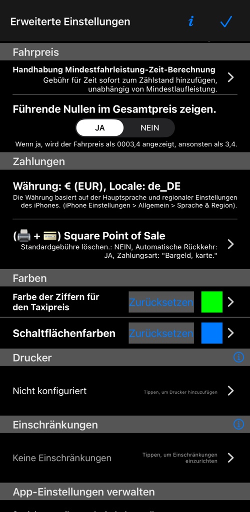 Das Ende des Bildschirms: Fahrpreis, Zahlungen, Farben, Drucker, Einschränkungen und Einstellungssicherung