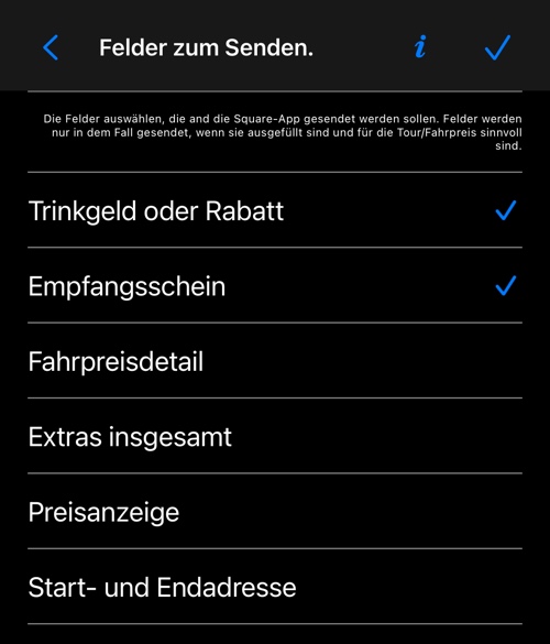Die Auswahl der zu sendenden Felder