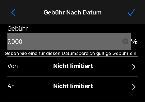 Der Satz-Editor mit optionalem Von- und Bis-Datum