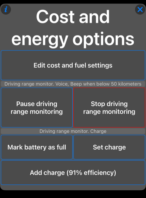 EV charge action menu