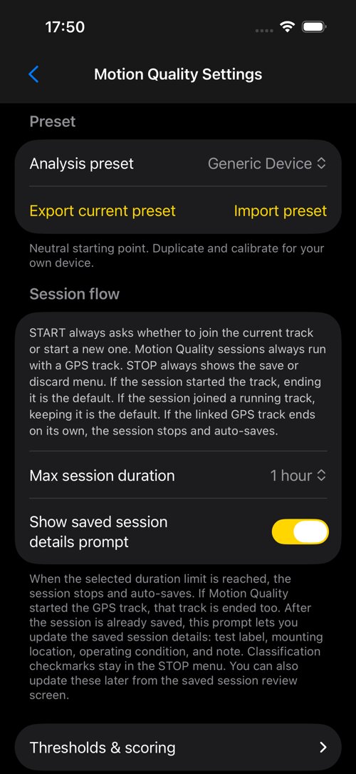 Motion Quality settings screen
