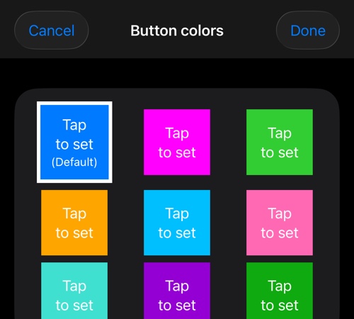 The colour picker for the app&rsquo;s buttons
