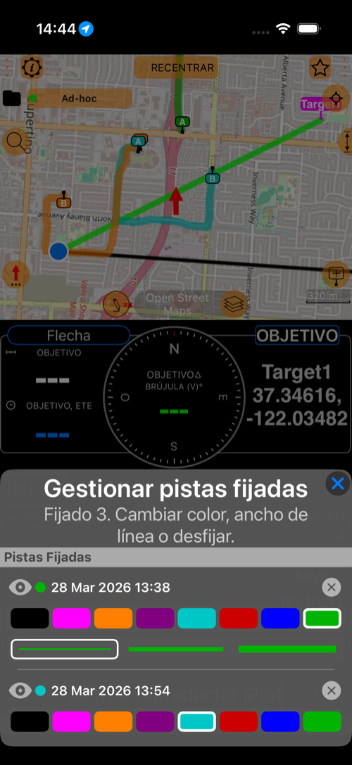 Gestionar pistas fijadas sobre el mapa