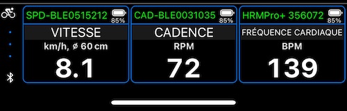 Tableau de bord des capteurs BLE pour le cyclisme
