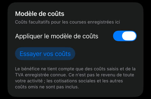 La carte Modèle de coûts avec Appliquer le modèle de coûts et le bouton Essayer vos coûts