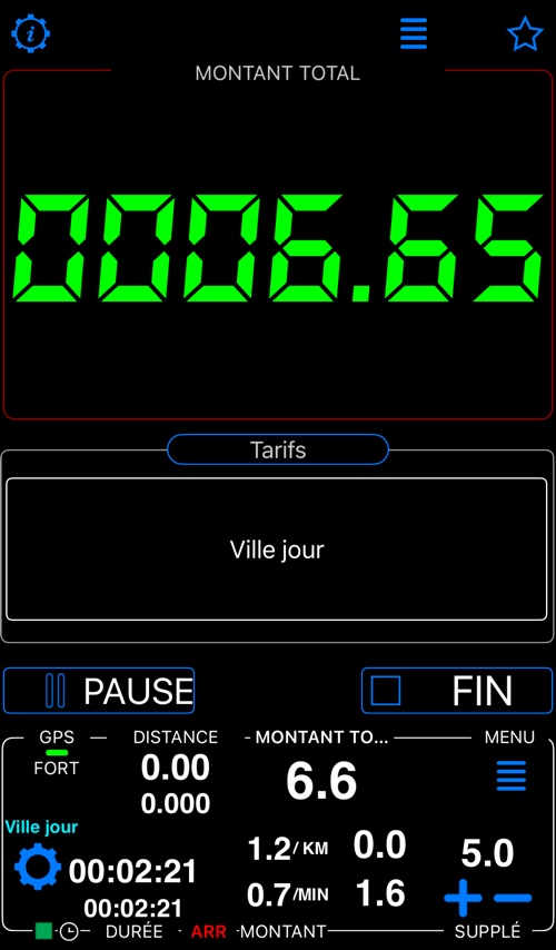 Écran principal où le montant du temps a dépassé le coût minimum