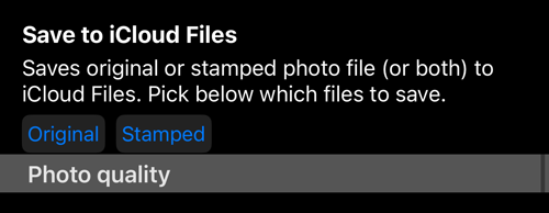 «Save to iCloud Files» की पंक्ति, अपने Original और Stamped विकल्प के साथ