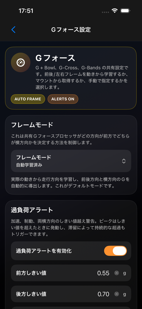 Gフォース設定画面