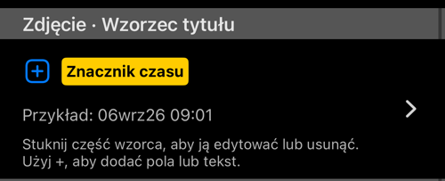 Sekcja Wzór tytułu: wiersz wzoru, żywy Sample i podpowiedź