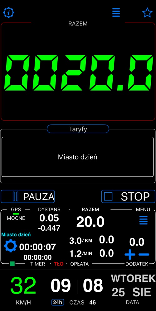 Pulpit na początku kursu, naliczony dystans ujemny