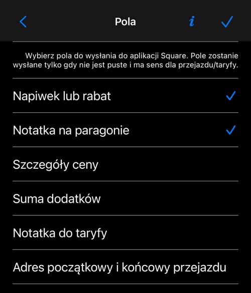 Wybór pól do wysłania