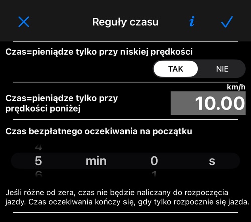 Ekran Reguły czasu: przełącznik niskiej prędkości, próg i czas oczekiwania