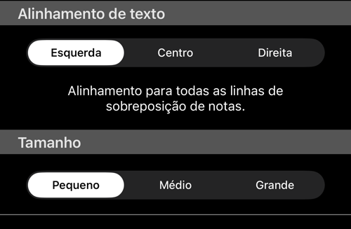Alinhamento de texto em Esquerda e Tamanho em Pequeno