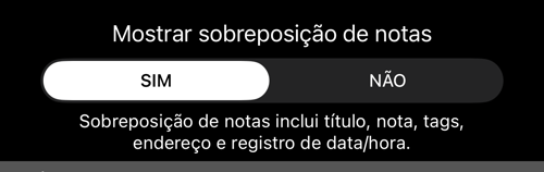 «Mostrar sobreposição de notas» em SIM, com a linha que nomeia os seis campos