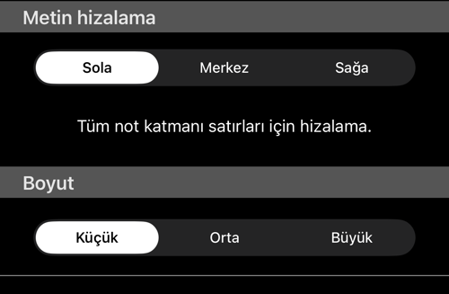 Metin hizalama Sola, Boyut Küçük