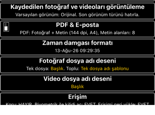 Zaman damgası ile fotoğraf ve video dosya adı kalıplarının güncel ayar satırları