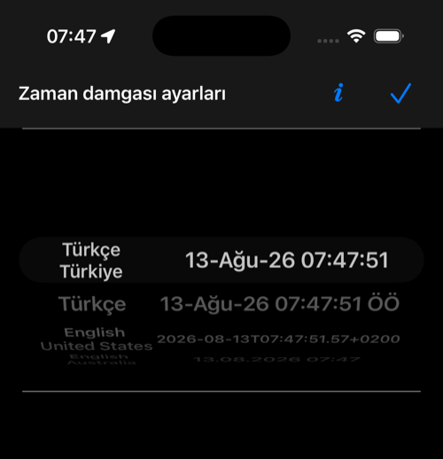 Güncel zaman damgası biçimi seçicisi