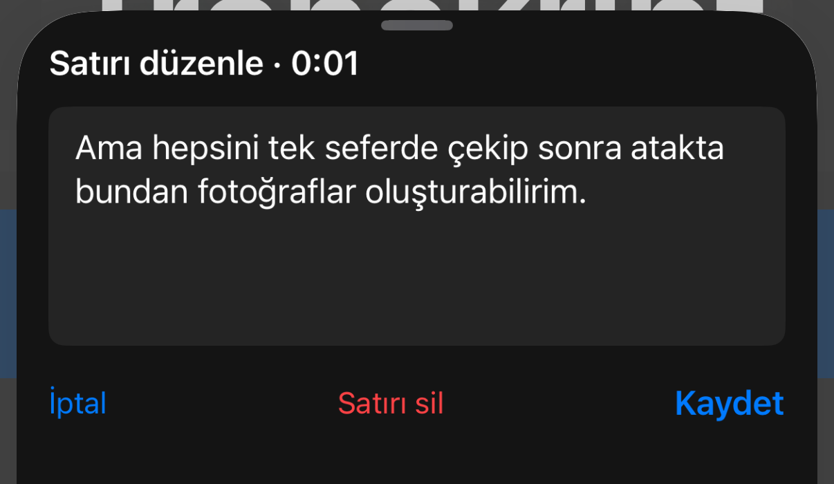 Düzeltilmiş metin ve İptal, Satırı sil, Kaydet işlemleriyle satır düzenleyici