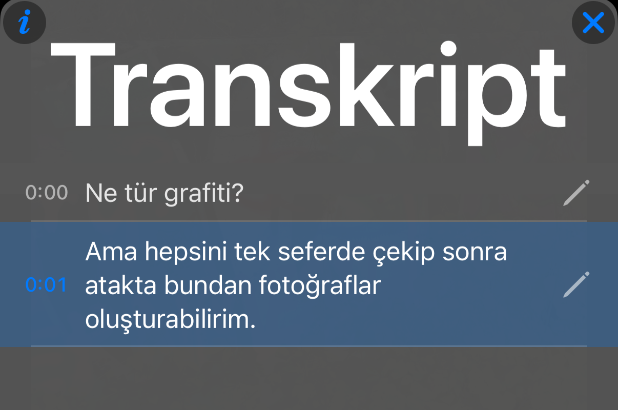 İlk satırı yanlış duyulmuş ve son sözcüğü hatalı, yeni tanınmış bir transkript