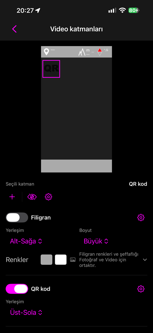 Video katman düzeni, Filigran kapalı ve QR kod açık