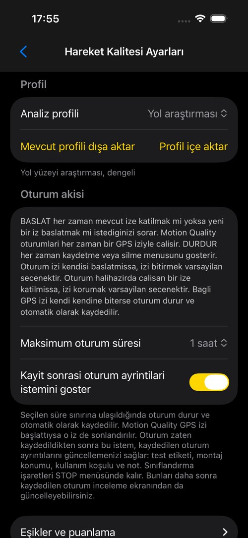 Yol Araştırması ayarlar ekranı