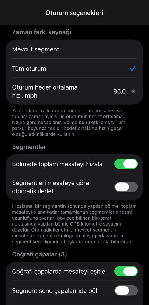 Oturum seçenekleri: mükemmel zamandan sapma kaynağı, segment davranışı ve coğrafi çapalar