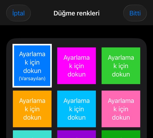 Uygulama düğmeleri için renk seçici