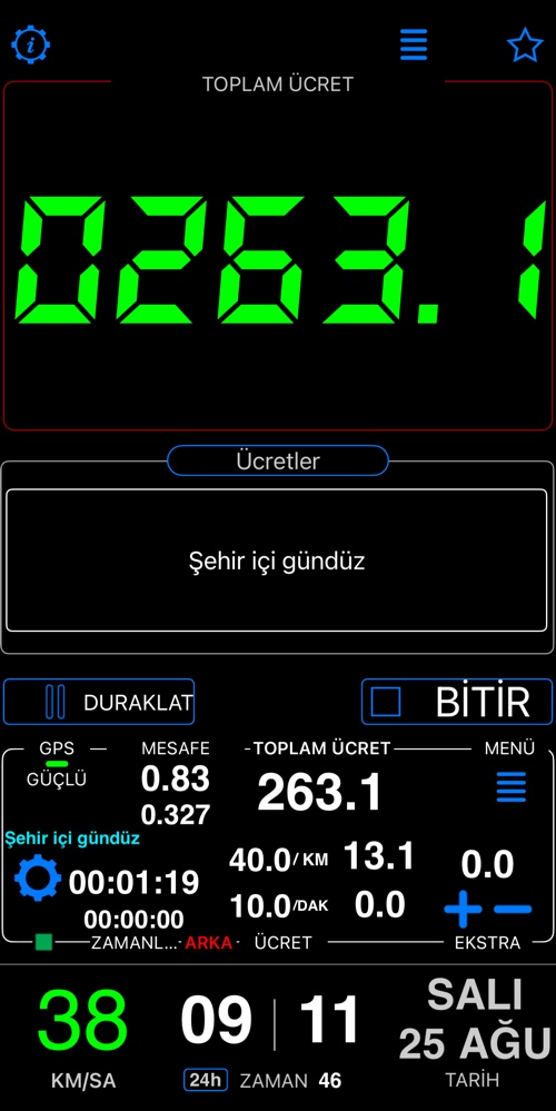 Dahil mesafe aşıldıktan sonra pano, ücret minimumun üzerine çıkıyor