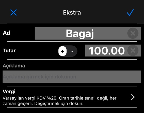 Vergi satırıyla ekstra düzenleyici