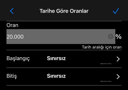 İsteğe bağlı başlangıç ve bitiş tarihleriyle oran düzenleyici