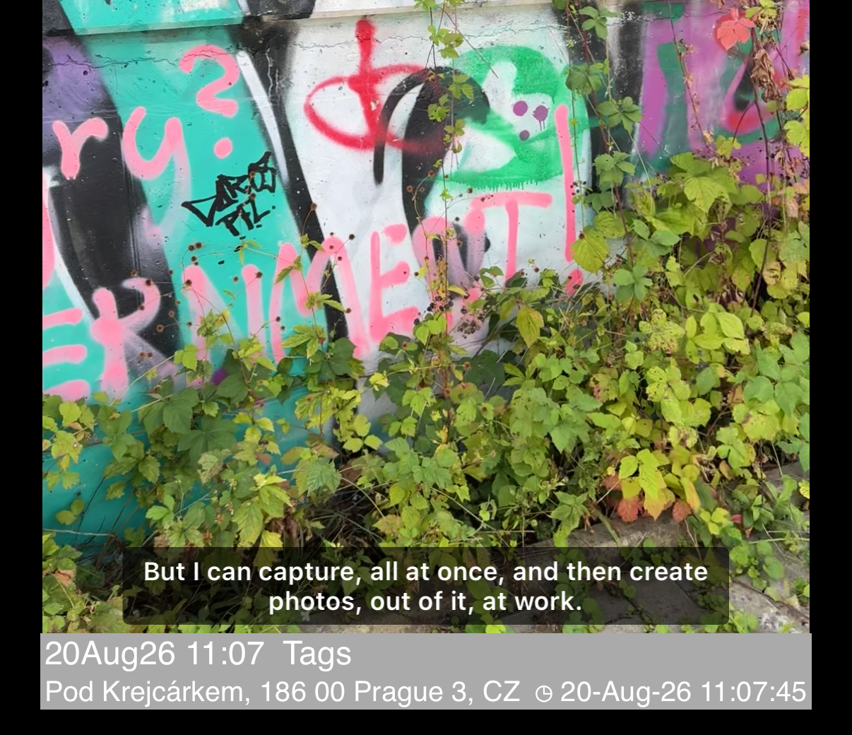 Replay with a caption line shown over the video above the notes and address rows