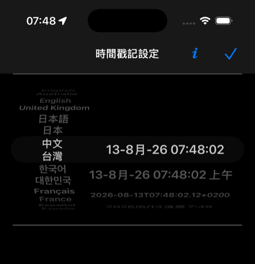 目前的時間戳記格式選擇器
