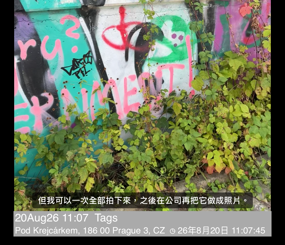 重播畫面，字幕顯示在影片上、備註與地址列之上