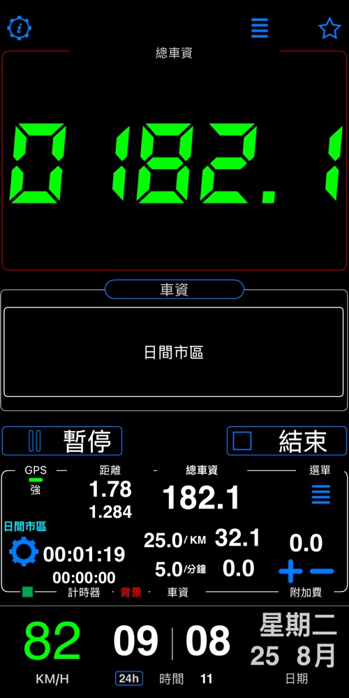 開過包含里程之後的儀表板,車資升到最低車資之上