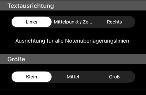 Textausrichtung auf Links, Größe auf Klein