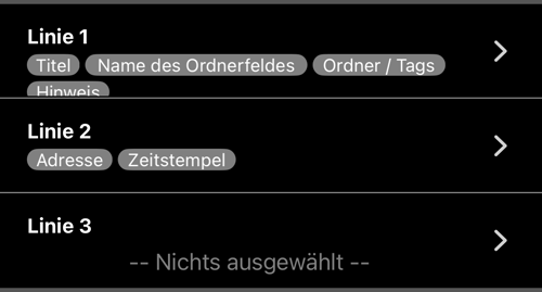 Linie 1, Linie 2 und Linie 3 mit ihren Feldern; Linie 3 leer