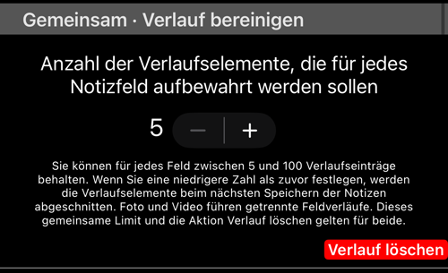 Gemeinsame Verlaufsbereinigung: die Anzahl der je Feld behaltenen Einträge und Verlauf löschen