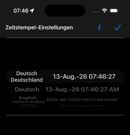 Aktuelle Auswahl für das Zeitstempelformat