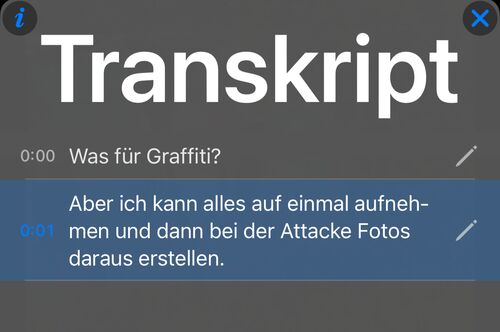 Frisch erkanntes Transkript mit einer falsch verstandenen ersten Zeile und einem falschen letzten Wort
