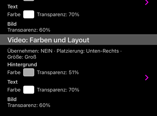 Hintergrund, Text und Bild, jedes mit eigener Farbe und eigener Transparenz