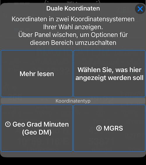 Optionsmenü für duale Koordinaten
