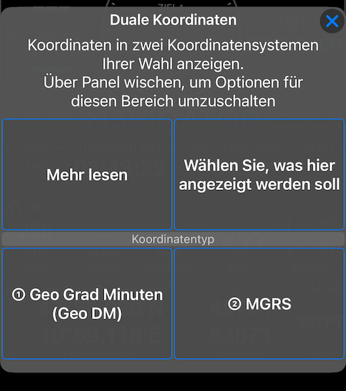 Optionsmenü für duale Koordinaten