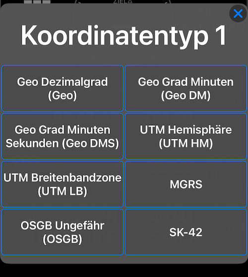 Koordinatentyp-Auswahl mit allen 8 Formaten