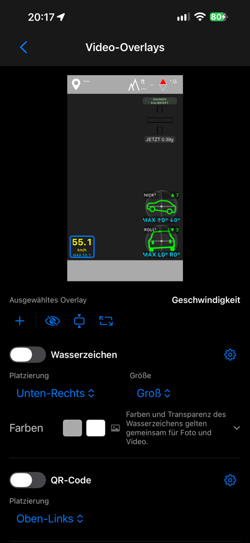 Das Video-Overlay-Layout, das Wasserzeichen aus, der QR-Code an